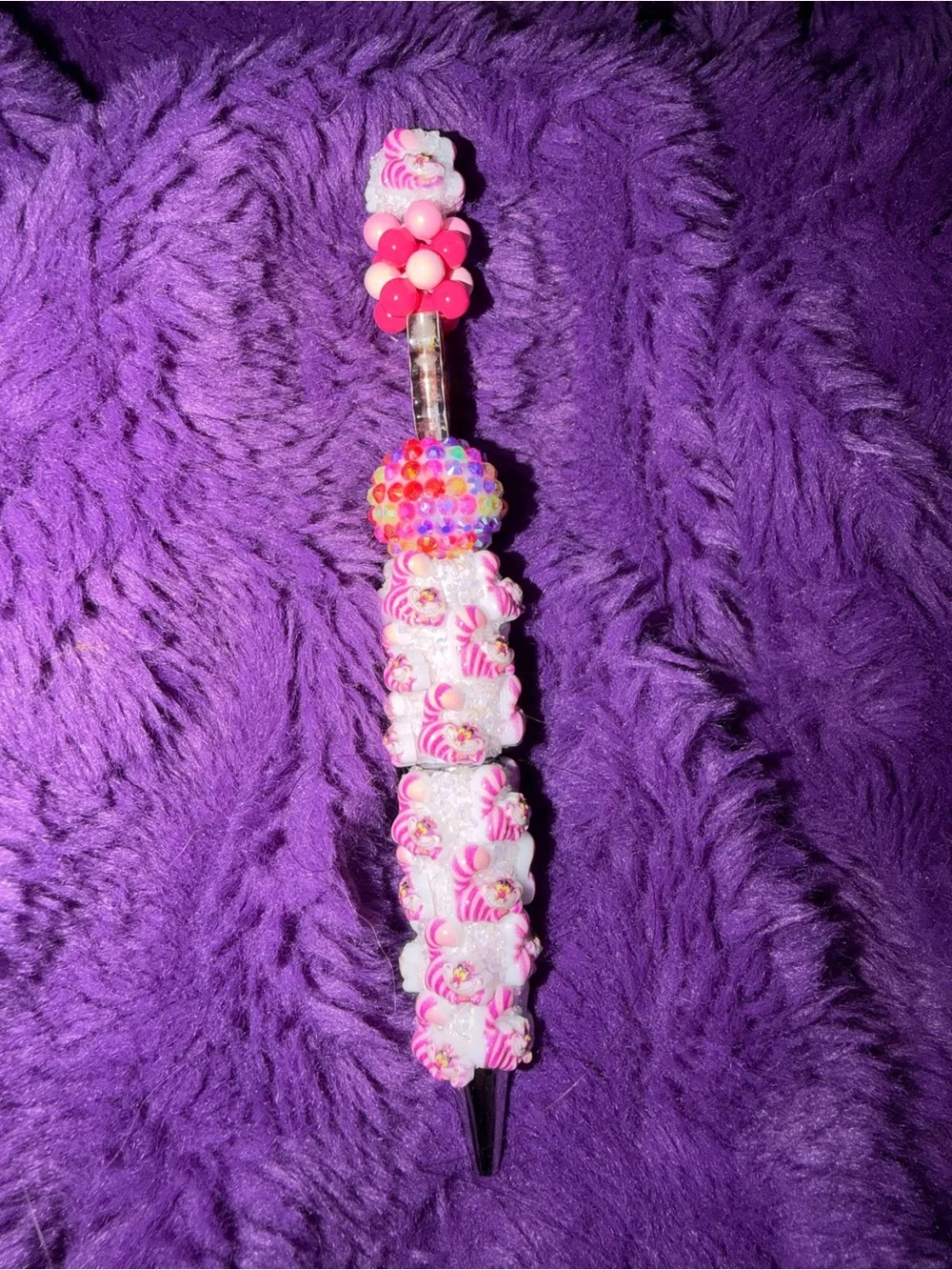 Down the Rabbit Hole Alice & Cheshire Cat Beaded Pen | Whimsical Wonderland